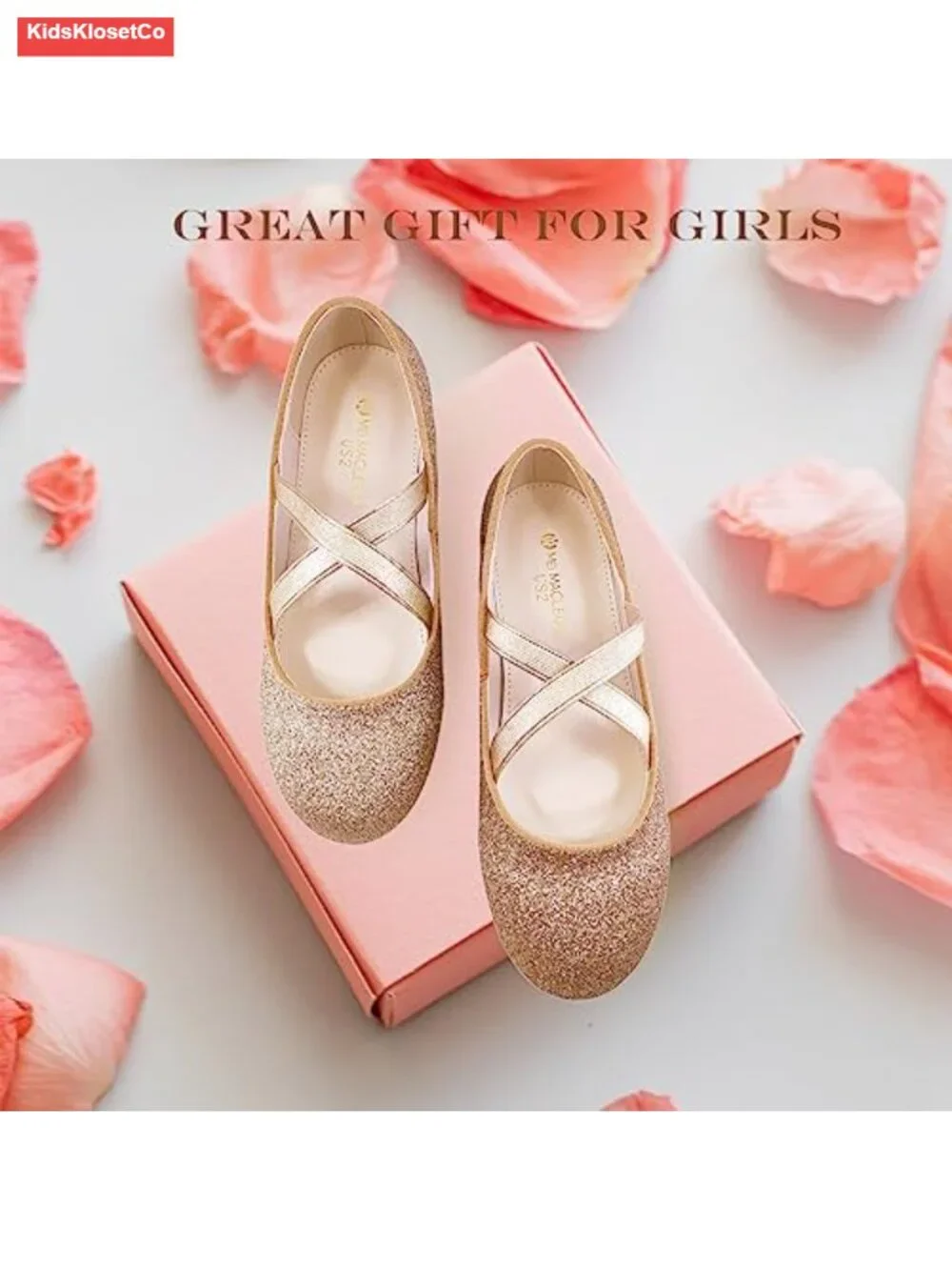 Girls Ballet Flats Mary Jane Dress Shoes with Elastic Cross Strap